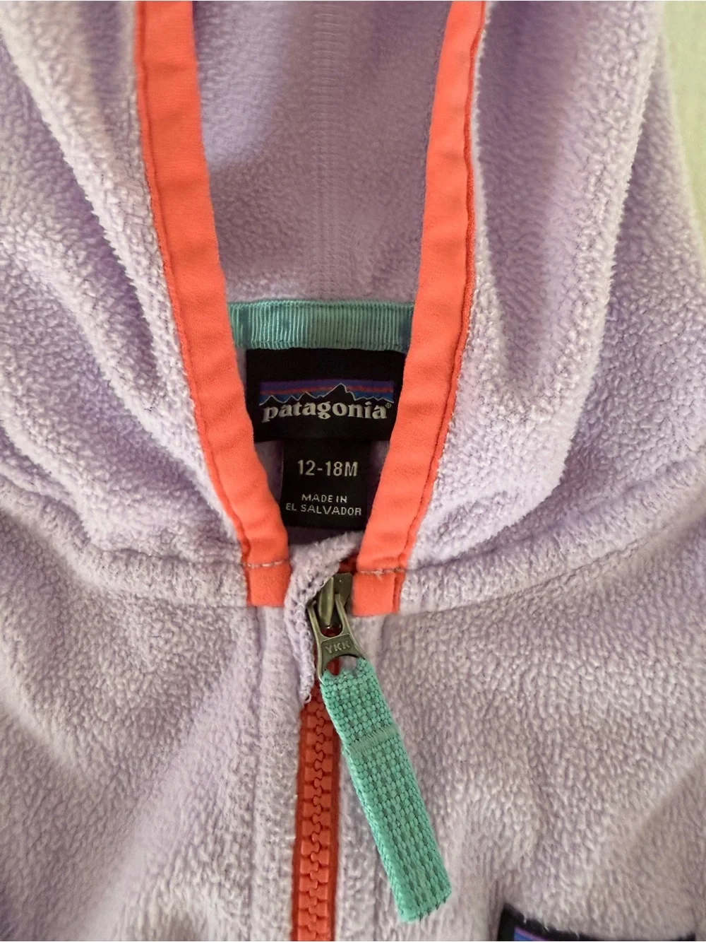 Patagonia Kids Lavender, Blue & Coral Colorblock Fleece Hoodie